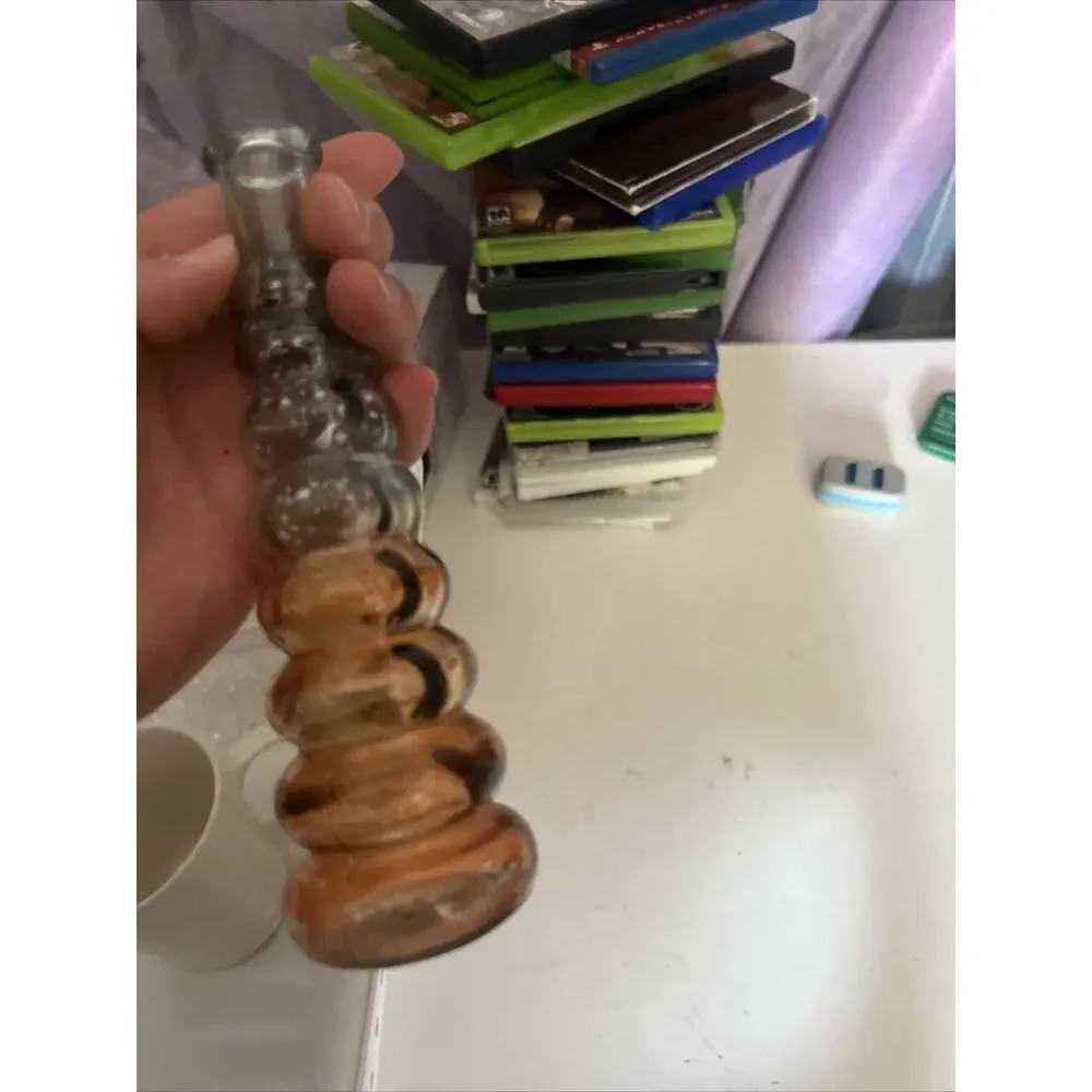 Ribbed Glass Vase Orange Tint